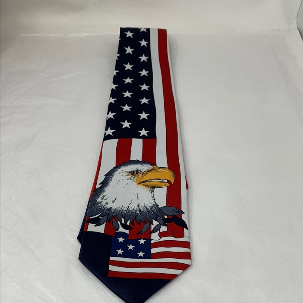 Rene Chagal Patriotic American Flag Eagle Novelty Tie Red White Blue Made Korea